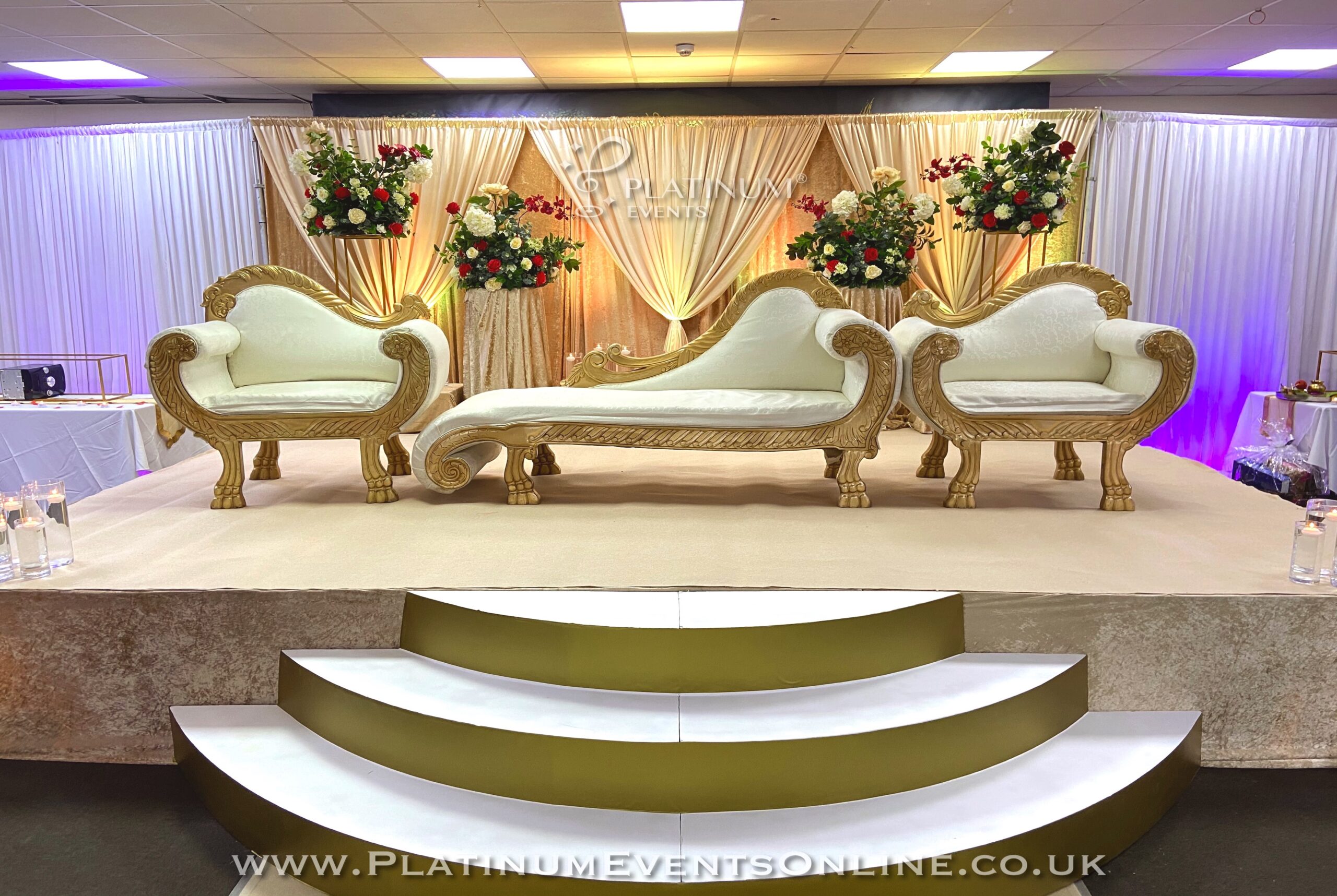 Gold Royal Engagement Setup – Shree Hindu Temple & Community Centre