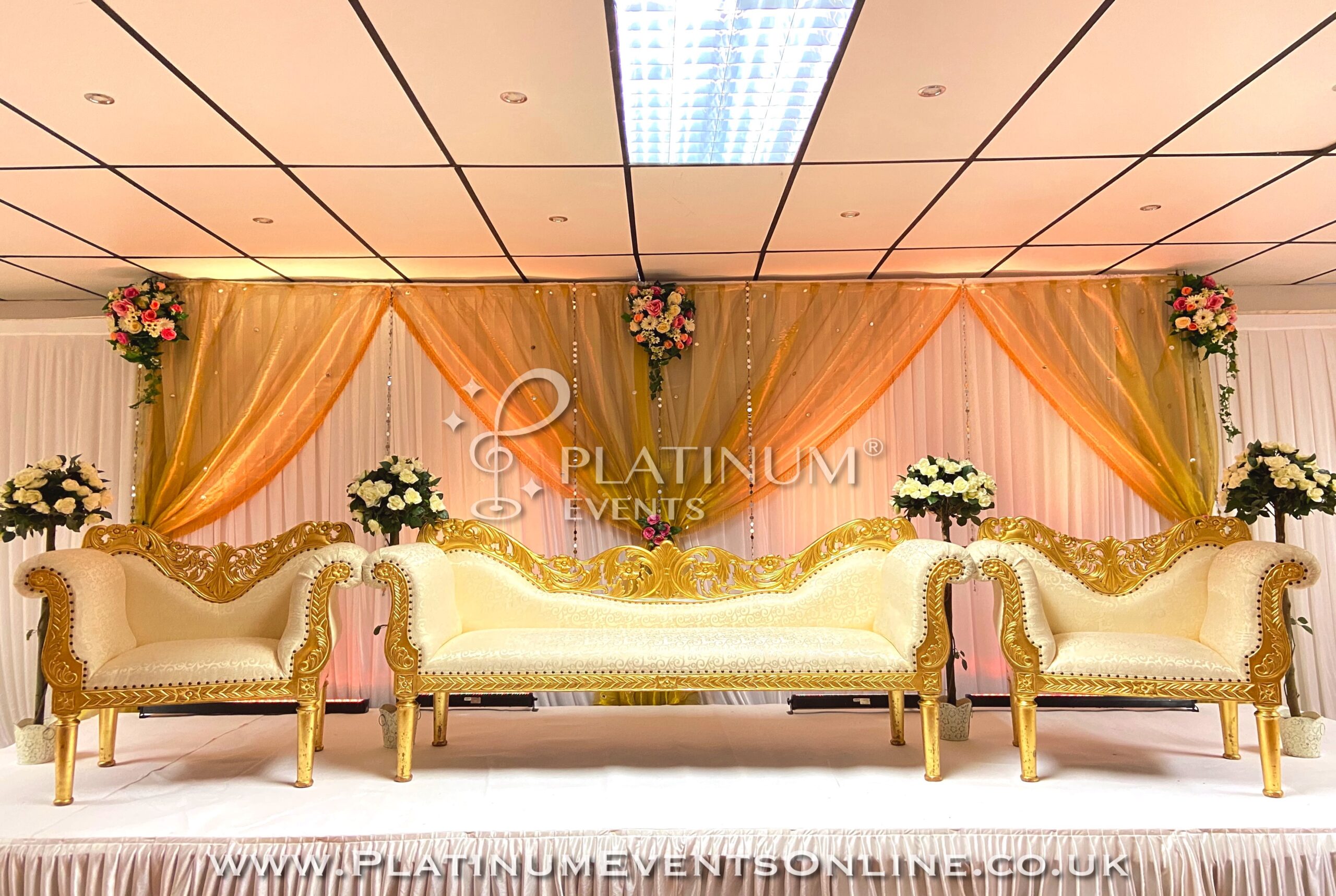 a golden themed sagai setup fit for royalty – Mystique Banqueting Suite